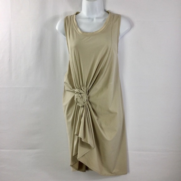 Vintage 90’s Tadaski Italy Tan Sleeveless Front Knot Bodycon Mini Dress Size M - Picture 2 of 9